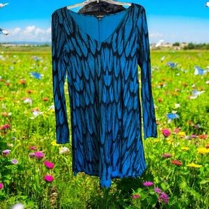 Express Feather Print Long-sleeved Dress Size Medium